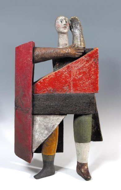 CAPRON Roger (né en 1922) "Le Guerrier" Importante sculpture en terre enfumée constituée...
