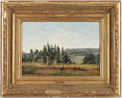 RUBE Auguste Alfred (1815-1899) "Le travail aux champs" Huile sur toile, signée et...