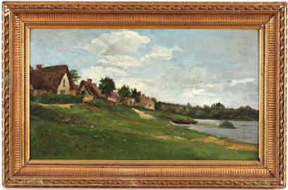 CASILE Alfred (1848-1909) "La Seine aux Andelys" Huile sur panneau, signée en bas...