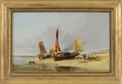 NOEL Jules (1810-1881) "Le retour de la pêche" Huile sur toile, signée en bas à droite,...