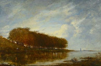 ZIEM Félix (1821-1911) "La Meuse près de Dordrecht" Huile sur toile (rentoilée),...