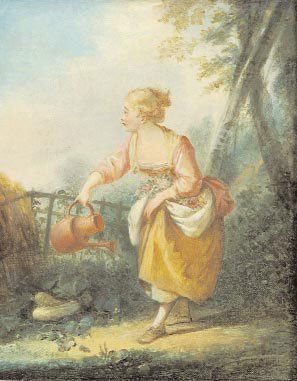 BOUCHER François (Atelier de) (1703 - 1770) "La petite jardinière" Huile sur toile...