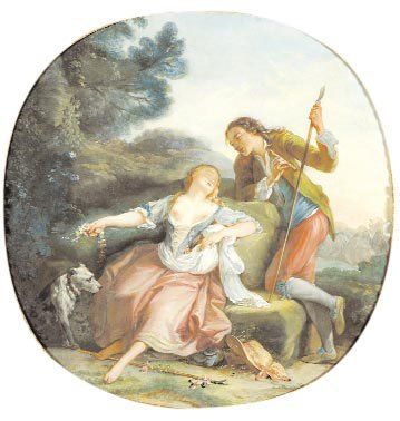 HUET Jean - Baptiste (Paris 1745 - 1811) "La Bergère endormie" Huile sur toile (rentoilage)....