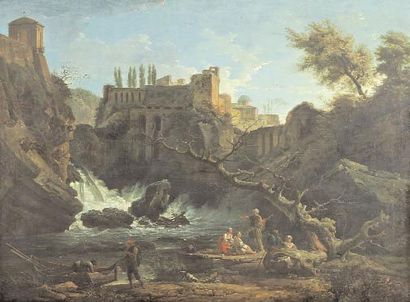 VERNET Claude-Joseph (Atelier de) (Avignon 1714 - Paris 1789) "Vue des Cascades de...