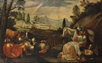 ECOLE FLAMANDE du XVIIe siècle, d'après Bassano. "Pastorale". Huile sur toile. Dim....