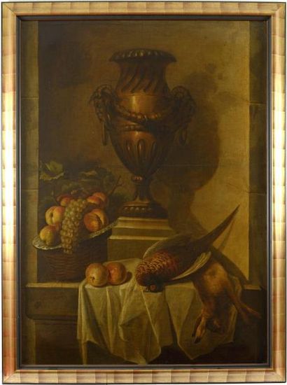DESPORTES Claude - François (Ecole de) 1695 - 1774 1 - Coupe de fruits et trophée...