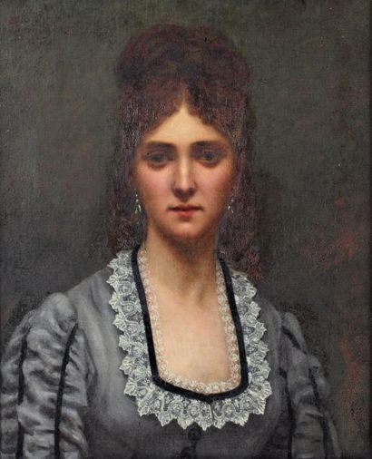 TROUILLEBERT Paul Désiré (1829-1900) "Portrait de femme", Huile sur toile, signé...