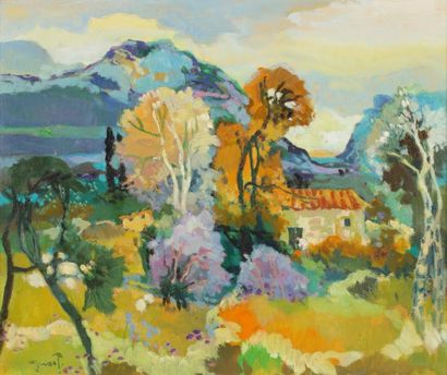 Pierre GRISOT (1911-1995) "Paysage provençal", huile sur toile, signée en bas à gauche,...