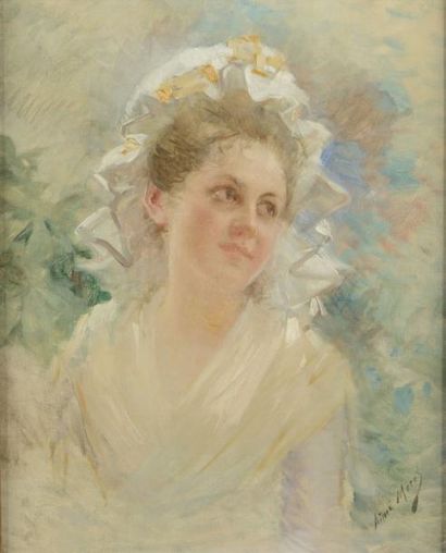 Aimé MARAX "Portrait de Jeune Femme en tenue Lorraine", huile sur toile, signée en...