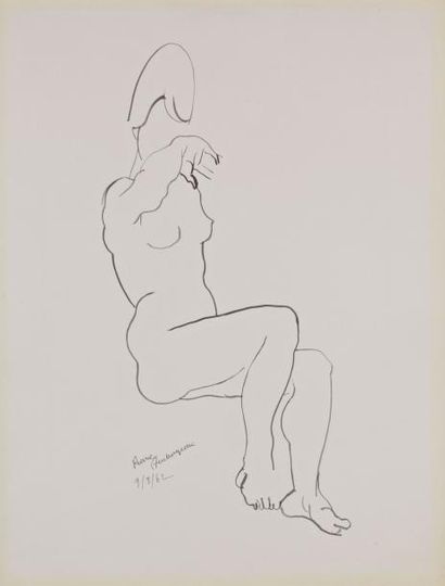 Pierre AMBROGIANI (1907-1985) "Nu assis" Encre au pinceau, signé en bas à gauche,...