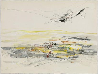 CLAUDE GEORGES (1929-1988) «Abstraction», Encre et technique mixte, signée en bas...
