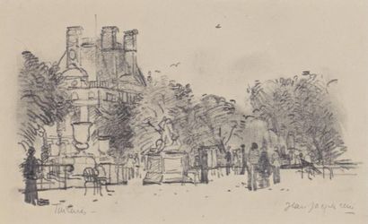 Jean-Jacques RENE (1943) «Les Tuileries», Mine de plomb, signée en bas à droite,...