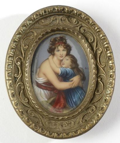 null Mme Elisabeth Vigée-Le Brun (1755-1842) serrant sa fille Julie dans ses bras,...