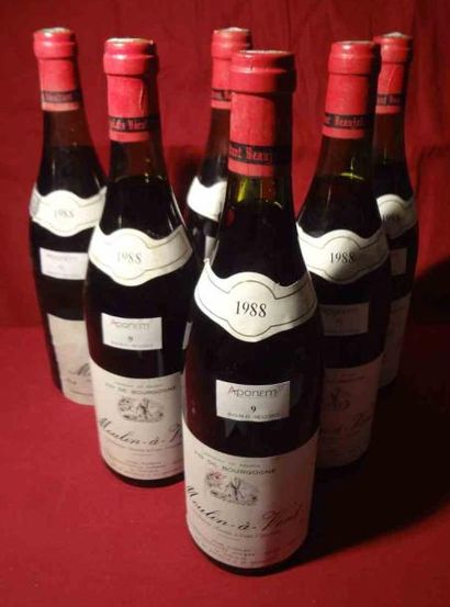 null 6 Bouteilles, Moulin-à-Vent, 1988, Vin de Bourgogne, Jean Picolet. (Etiquettes...