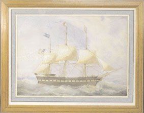 Louis GAMAIN (1803-1871). Trois-mâts américain par mer formée. Aquarelle signée en...