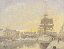 E. FOREST. La Santa- Maria au Havre. Huile sur toile signée et datée 1887 en b. à...