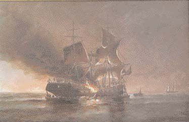 Edouard ADAM. Incendie à bord d'un vaisseau. Huile sur toile signée et datée 1911...