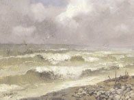 G. HAQUETTE. Vagues. Huile sur toile signée en b. à g. et datée 1884. 39x52 cm.