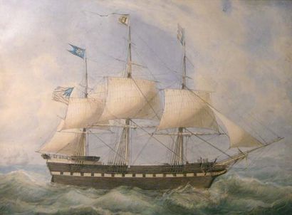 Louis GAMAIN (1803-1871). "Trois-mâts américain à l'approche des côtes françaises"....