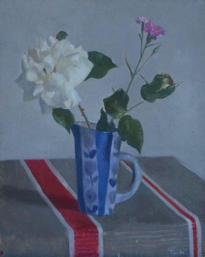 André-Albert TONDU (1903-1980) "Roses" Huile sur panneau, signée en bas à droite....