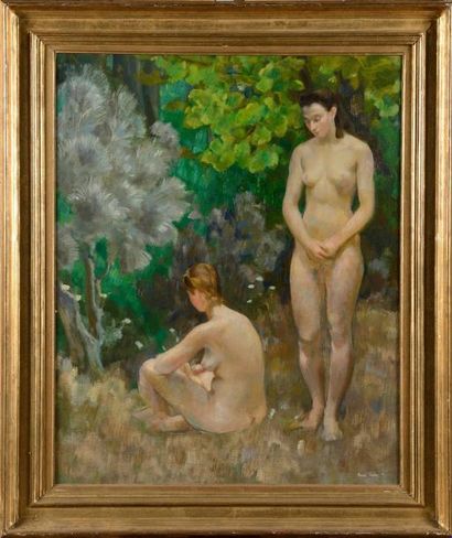 André-Albert TONDU (1903-1980) "Le bain" Huile sur toile, signée en bas à droite....
