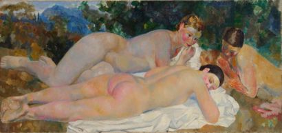 André-Albert TONDU (1903-1980) "Les baigneuses" Huile sur toile, signée en bas à...