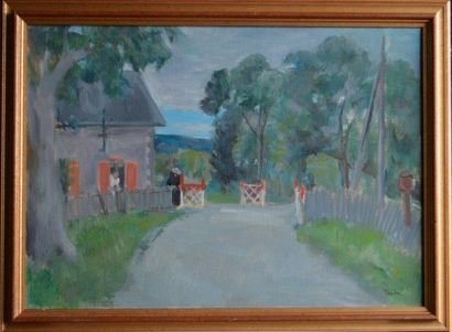 André-Albert TONDU (1903-1980) "La barrière" Huile sur toile, signée en bas à droite....