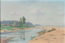 Emile LABORNE (1837-1913) "Bord de Loire à Chaumont" Huile sur toile, signée en bas...