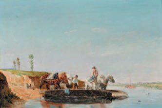 Jules VEYRASSAT (1828-1893) "Le passe-chevaux" Huile sur toile, signé en bas à gauche,...