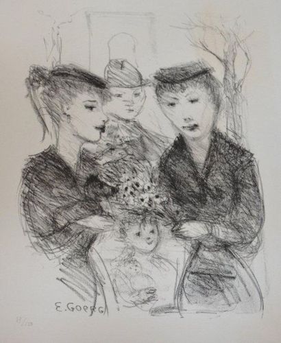 Edouard Joseph GOERG (1893-1969) "Femmes brunes à l'Arc de Triomphe". Estampe. Signée...