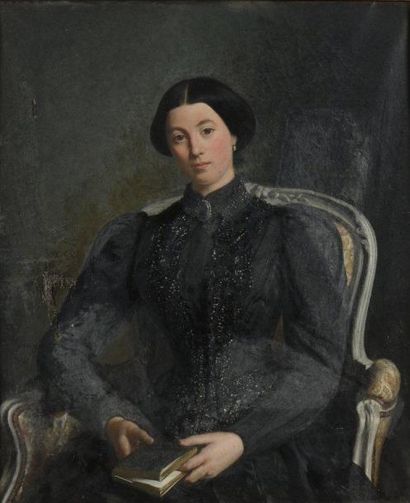 CHARLES LOYEUX (1823-1898) "Portrait de femme assise" Huile sur toile, cadre en bois...