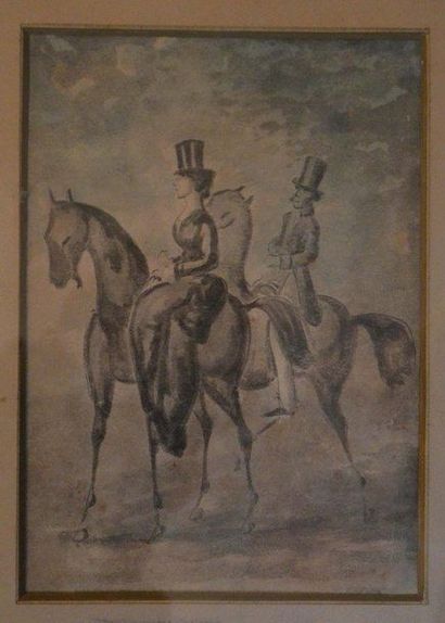 Constantin GUYS (Attrib.) (1802/05-1892) "Cavalière en amazone" encre et aquarelles....