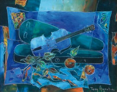AGOSTINI Tony (1916 - 1990) " Mélodie bleue " Huile sur toile, signée en bas à droite,...