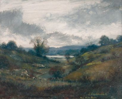 DRACHKOVITCH Thomas Albert (1928) " Paysage de campagne au ciel d'orage " Huile sur...