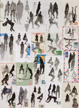 Alex Burke Sans titre ( Gorée 2), encre sur enveloppes, 75 x 60 cm