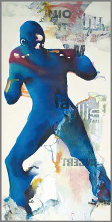 Bruce Clarke Boxeur 3, acrylique / collage, 2006, 180 x 90 cm