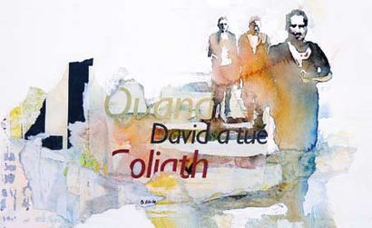 Bruce Clarke Quand David a tué Goliath, aquarelle / collage, 2005, 70 x 40 cm Toutes...