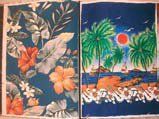 null Album d'échantillons, circa 1960-1980, imprimés Hawaï, fleurs, surf, automobile,...