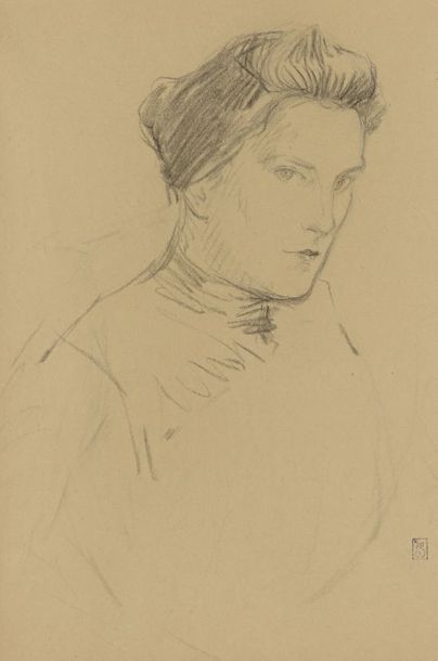 Théophile Alexandre STEINLEN (1859-1923) Portrait de femme au chignon

Dessin au...