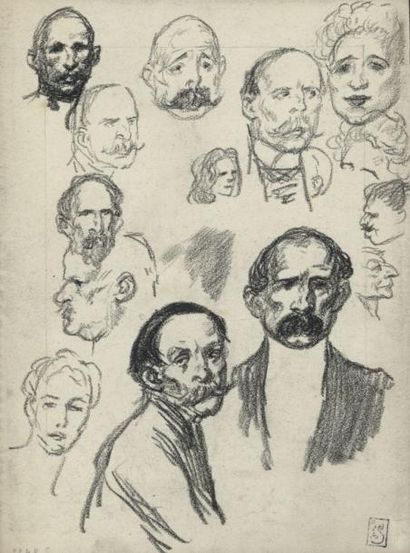 Théophile Alexandre STEINLEN (1859-1923) Etudes de têtes

Dessin au crayon gras et...