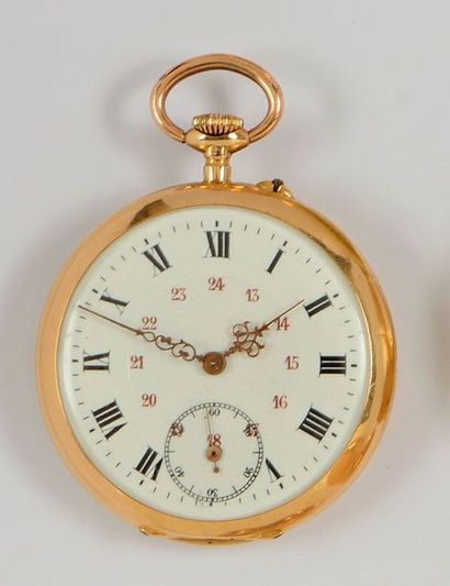 null GOUSSSET chronomètre en or à chiffres romains et heures de l'après midi en chiffres...
