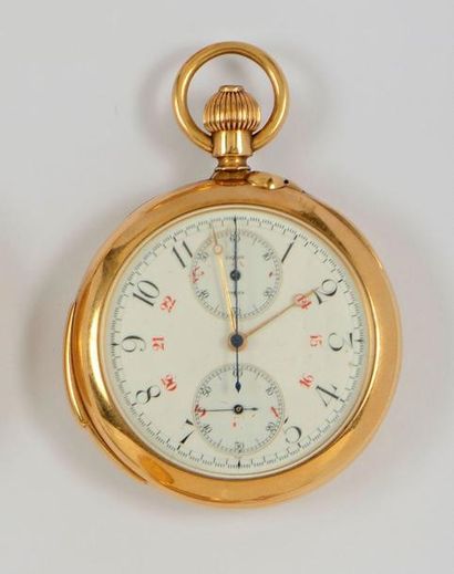 LEROY. MONTRE GOUSSET chronomètre en or. Dos monogrammé dans feuillage de houx. Pb:...
