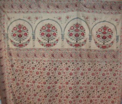 null Tenture en kalamkari, Perse, XIXe siècle, coton imprimé à la planche de branches...