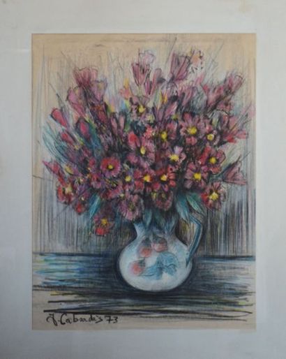 J. CABARDES (Xxe) "Bouquet de fleurs" aquarelle et crayon, signé

en bas à gauche....