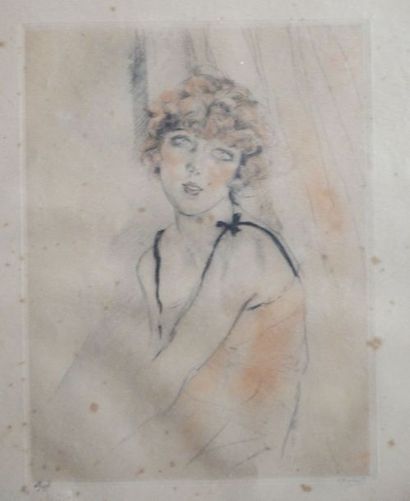 Edouard CHIMOT (1880-1959), "Jeune femme blonde", estampe, pointe sèche en couleur,...