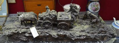 null Sculpture en plâtre à restaurer " cantine roulante de la guerre 1914/1918" Longueur...