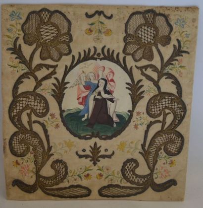 null "Sainte Thérèse d'Avila", dessin aquarellé, papier contrecollé sur carton, dans...