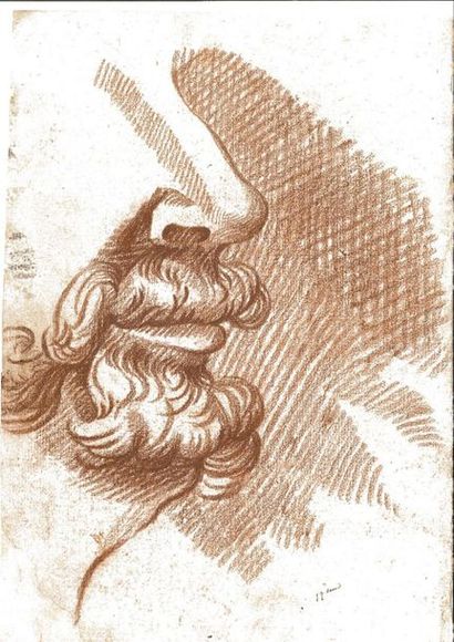 null Ecole Française de la fin du XVIIIème s, "Portrait d'homme barbu de profil",...