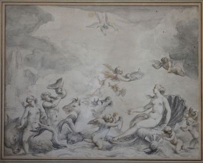 École BOLONAISE vers 1700 

"La naissance de Vénus"

Plume et encre brune et grise,...