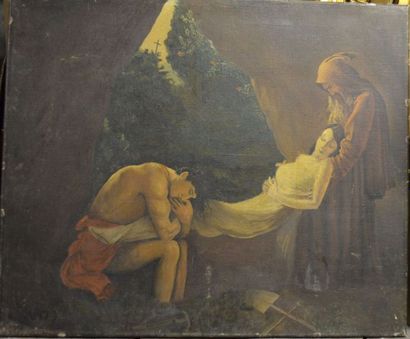 null GIRODET (d'après), "Les funérailles d'Attalla", huile sur toile signée en bas...